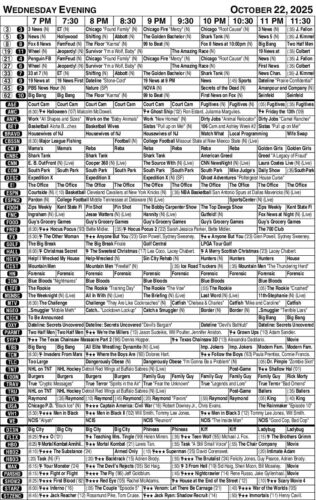 TV listing: Wednesday, October 22, 2025